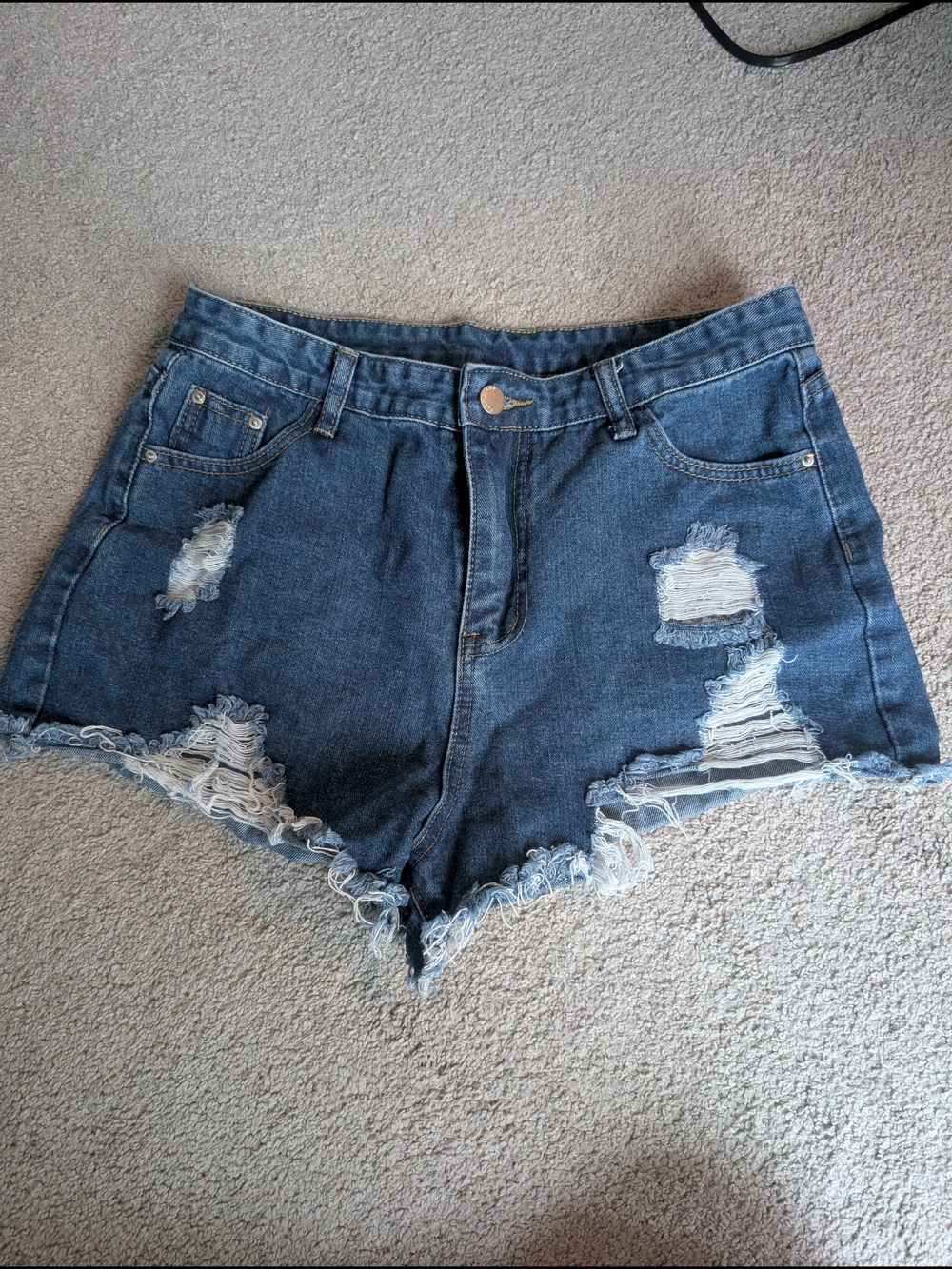 Distressed Dark Blue Denim Women’s Shorts Large